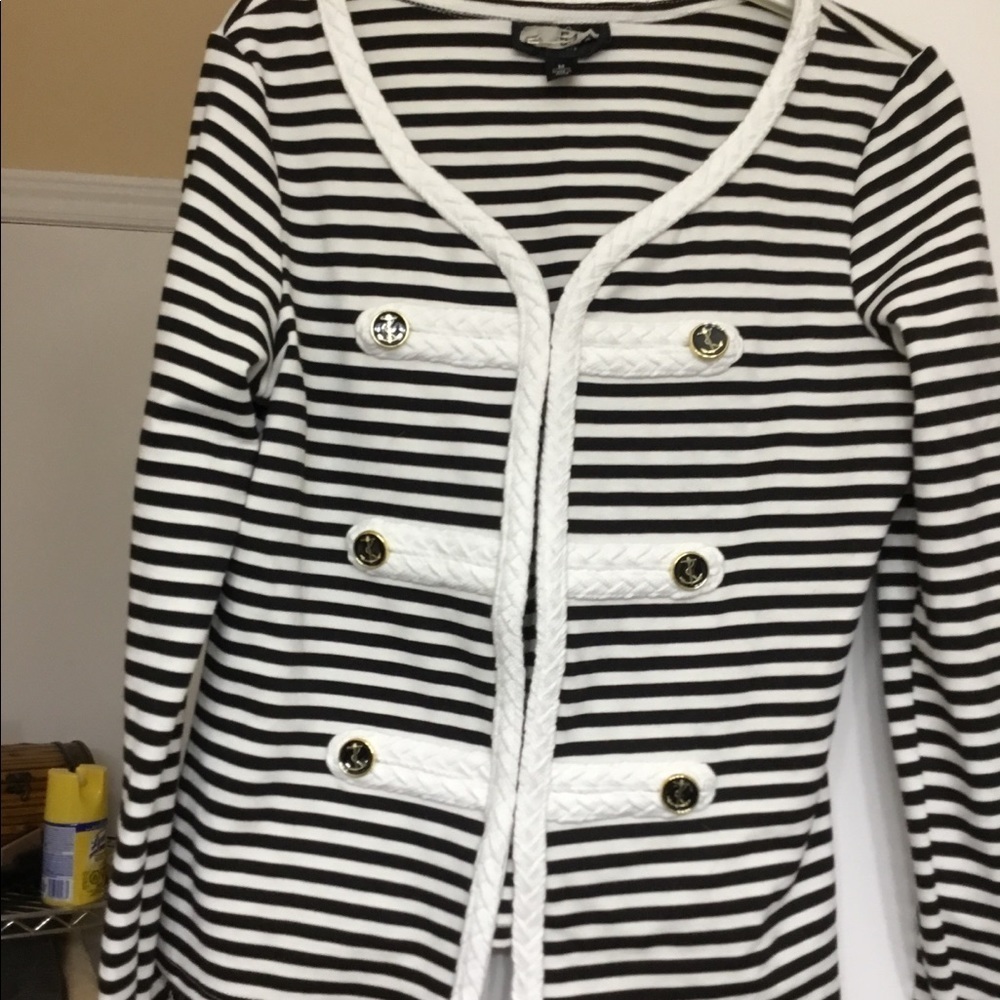 Kate Nautical Striped Knit Cardigan Jacket w/ Braided Trim Gold Buttons - Chic
